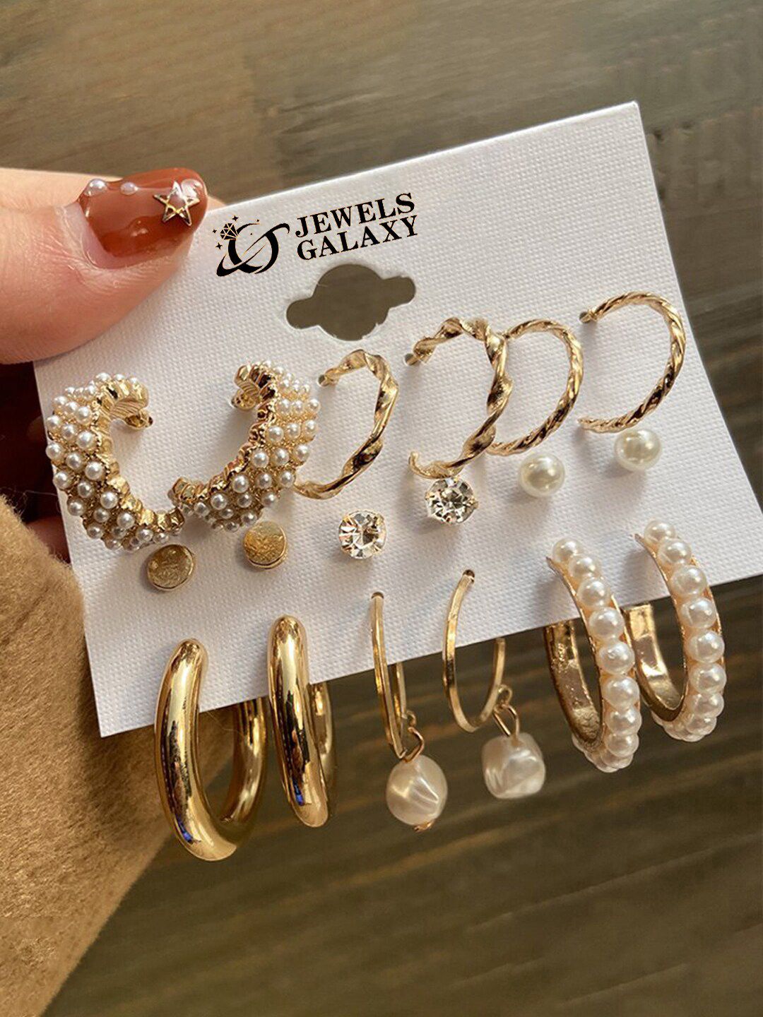Jewels Galaxy Set Of 9 Gold-Plated Contemporary Studs Earrings-picture-50
