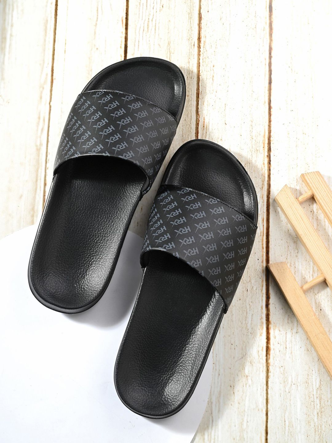 HRX by Hrithik Roshan Men Black & Grey Printed Sliders-picture-17