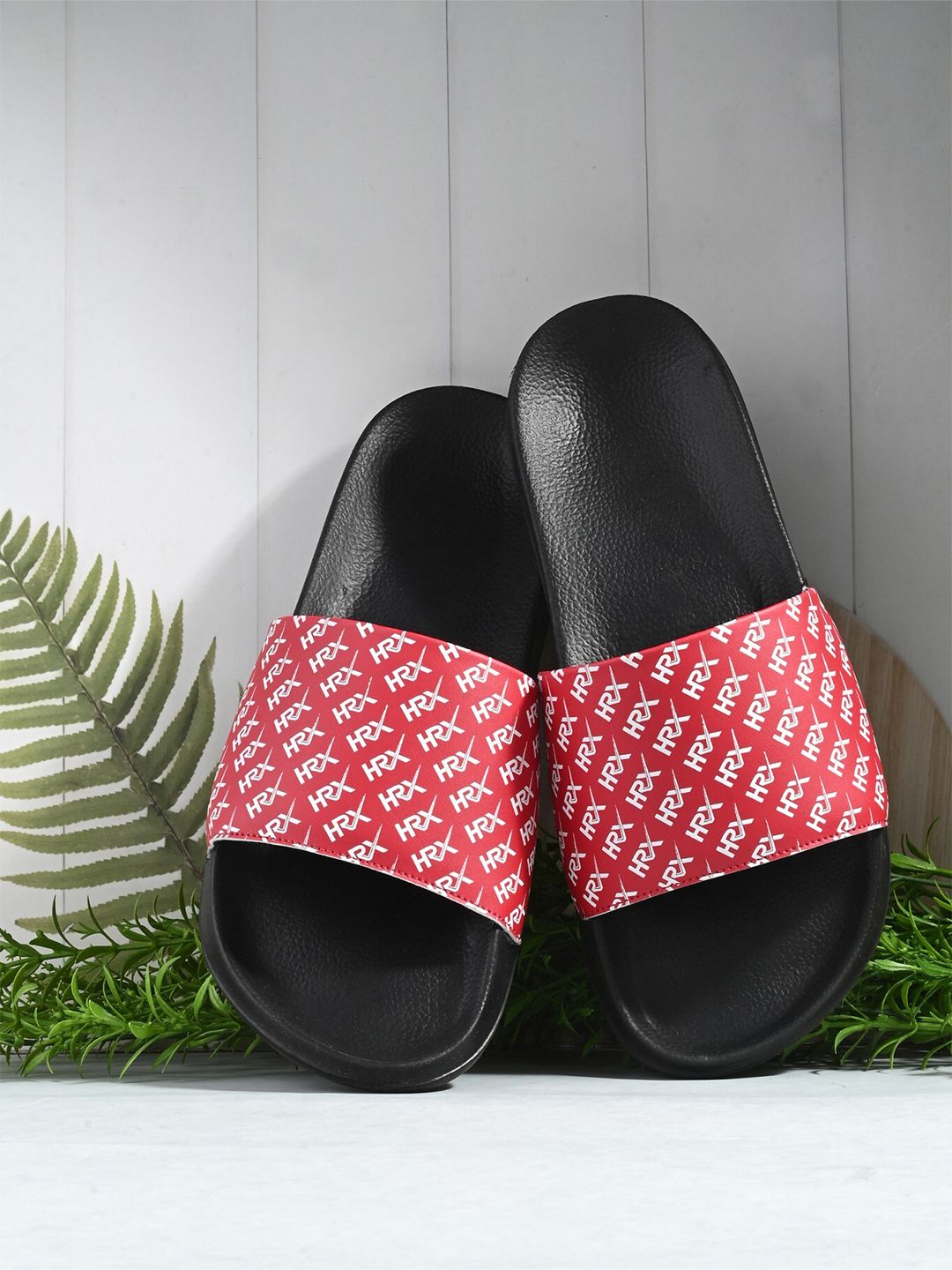 HRX by Hrithik Roshan Men Red And White Printed Sliders-picture-31