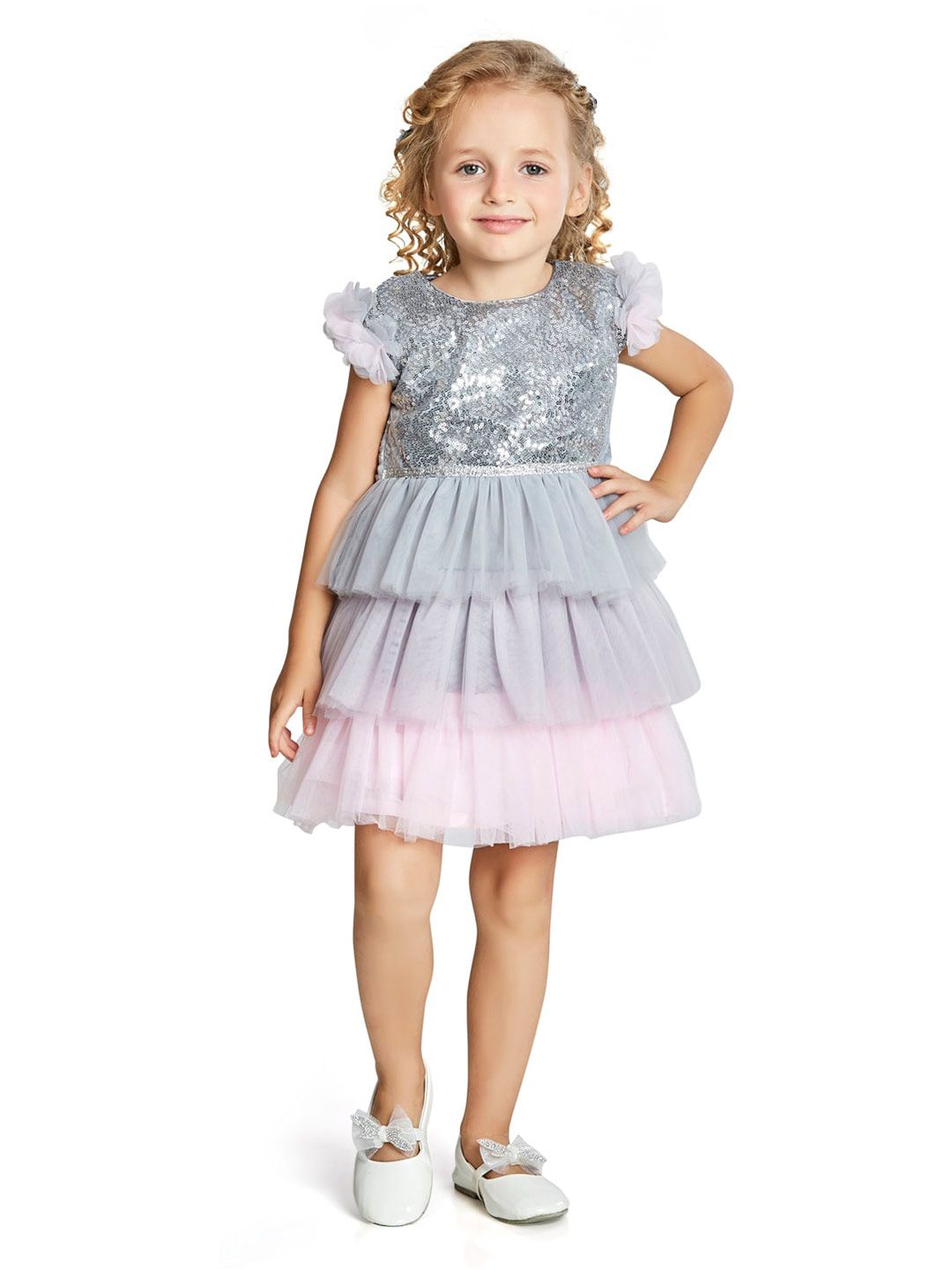 Peppermint Sequinned Frilled Fit & Flare Dress-image-1