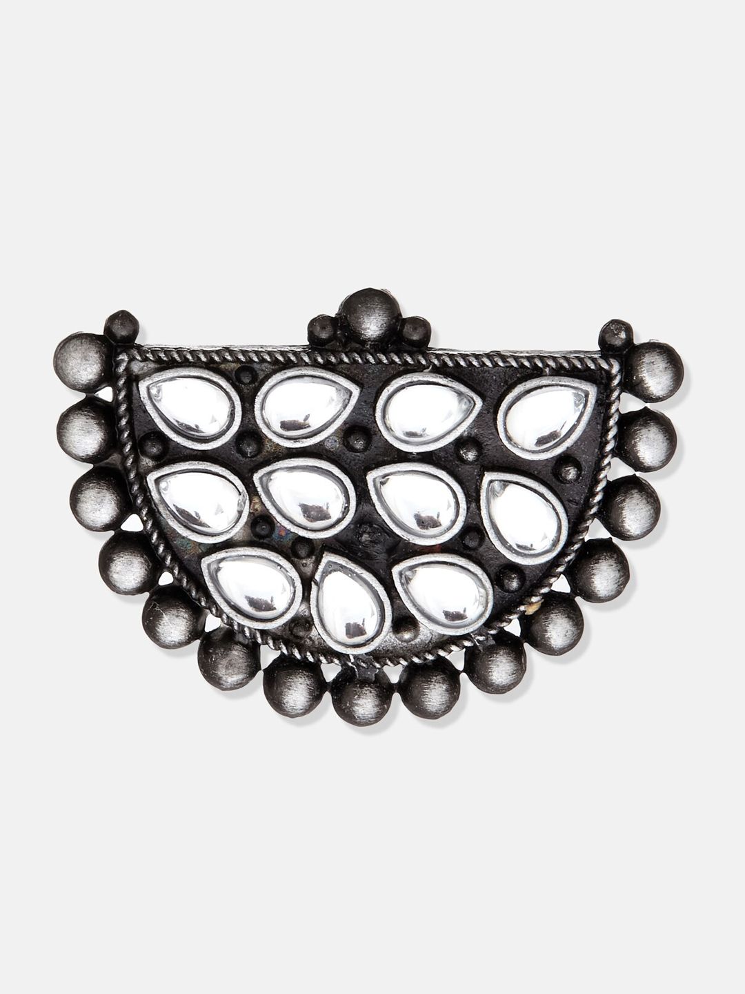ATIBELLE Silver-Plated & Crystal Stone-Studded Adjustable Ring