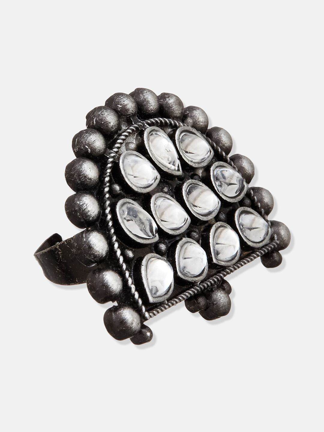 ATIBELLE Silver-Plated & Crystal Stone-Studded Adjustable Ring