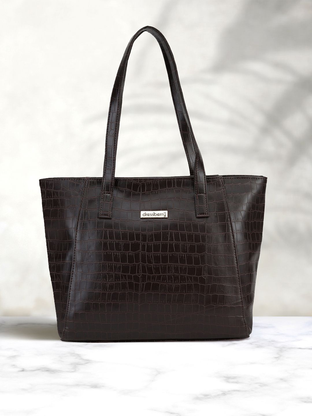 DressBerry Brown Textured Structured Shoulder Bag-picture-37