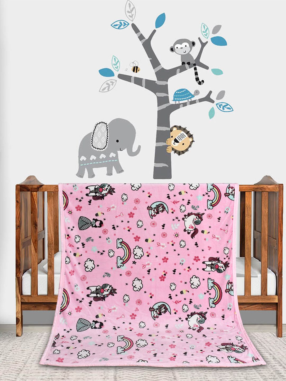 Florida Kids Pink & Black Cartoon Characters Heavy Winter 350 GSM Single Bed Blanket-image-19