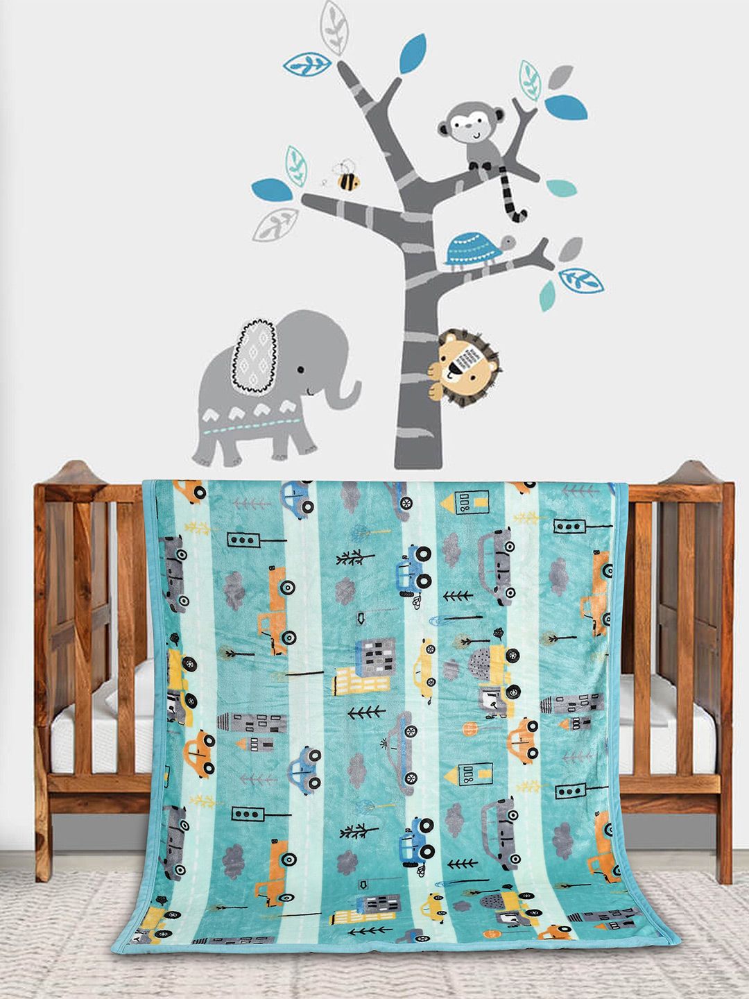 Florida Kids Blue & Yellow Printed Heavy Winter 350 GSM Single Bed Blanket-picture-36