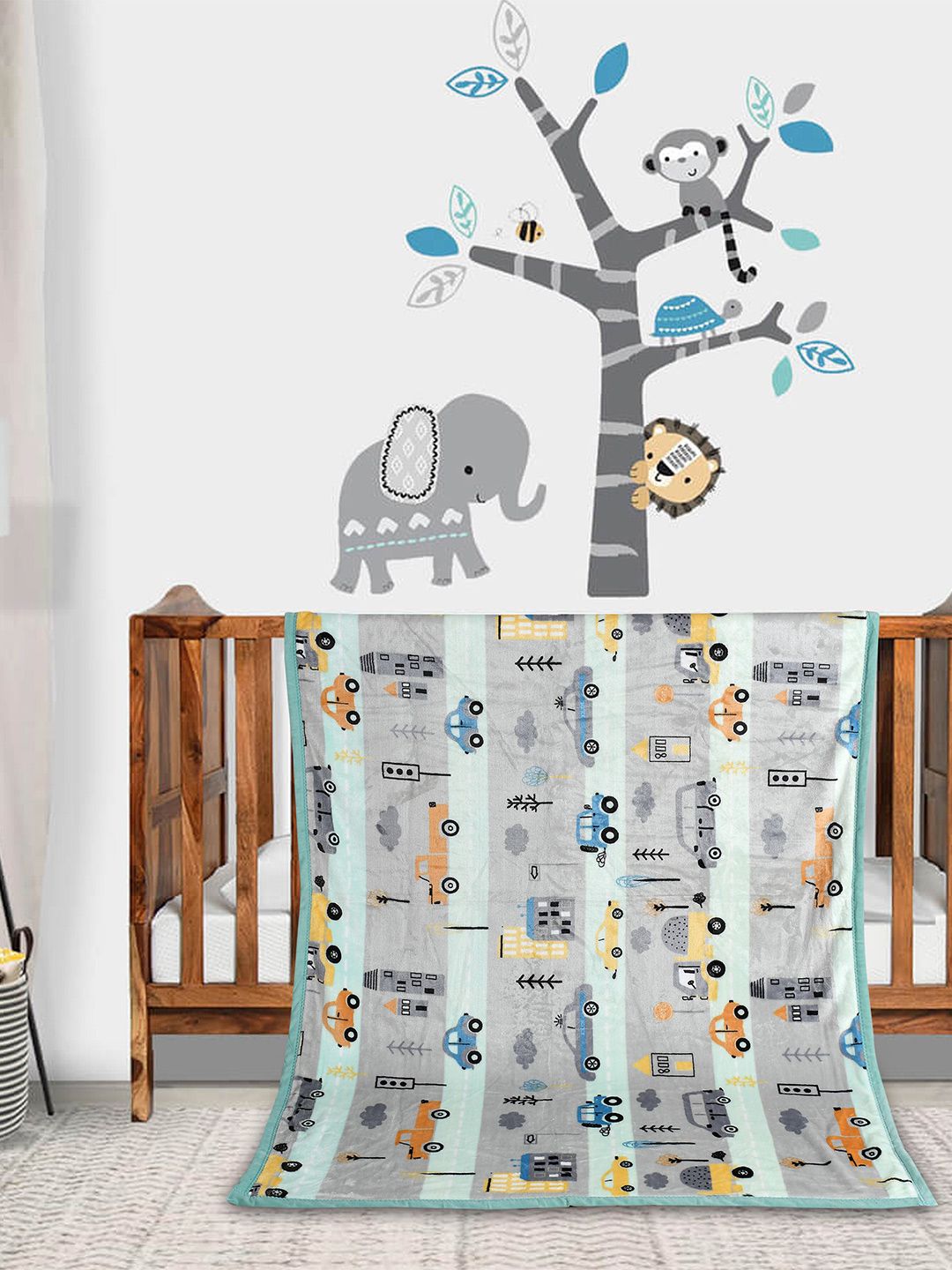 Florida Kids Grey & White Printed Heavy Winter 350 GSM Single Bed Blanket-image-8
