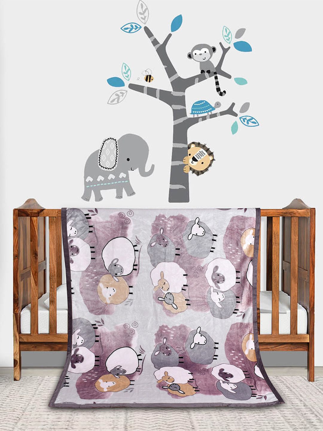 Florida Kids Grey & Violet Cartoon Characters Heavy Winter 350 GSM Single Bed Blanket-image-45