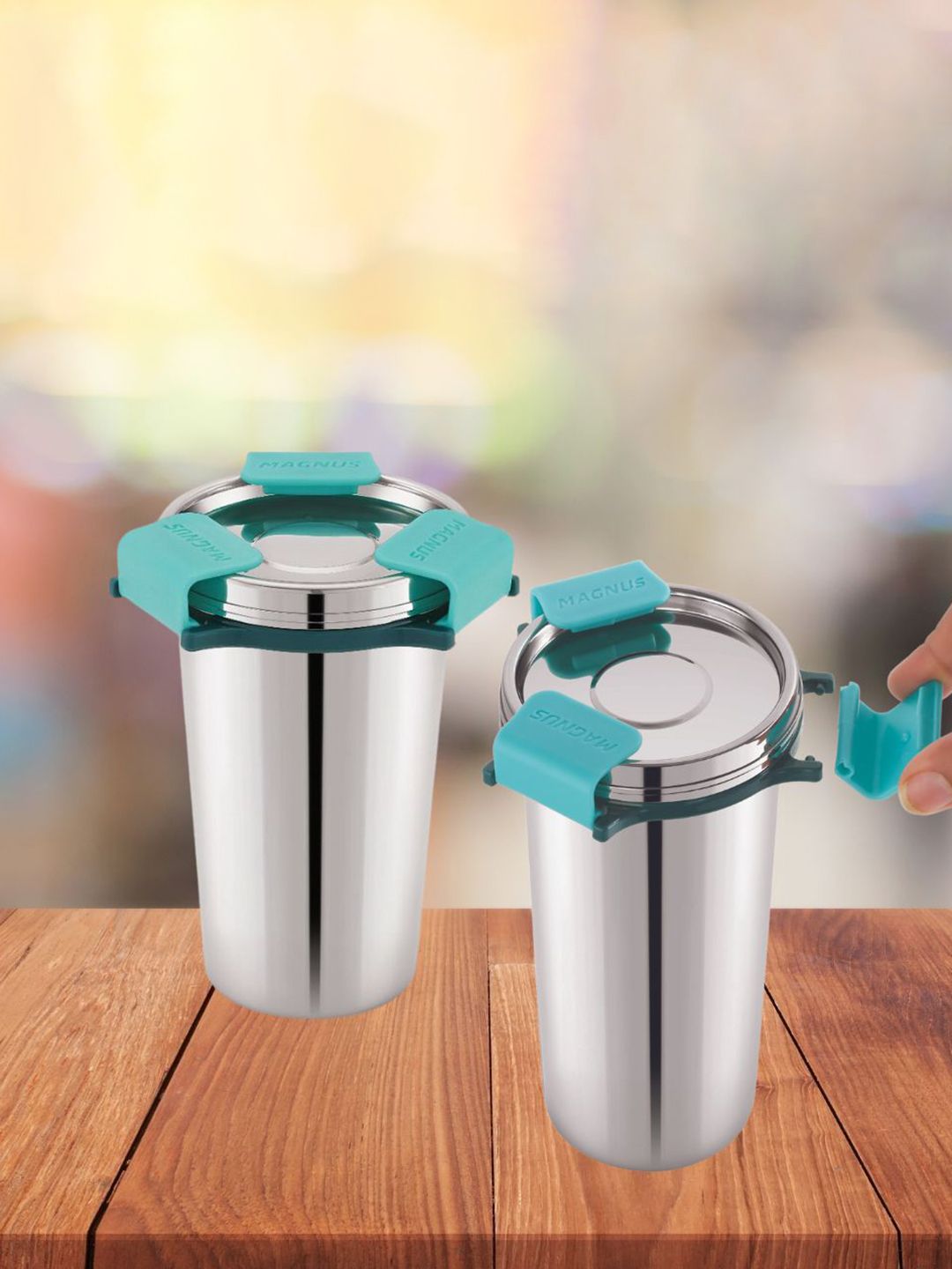 MAGNUS Blue 2 Pieces Stainless Steel Tumbler With Lid 350 ml Each-image-4