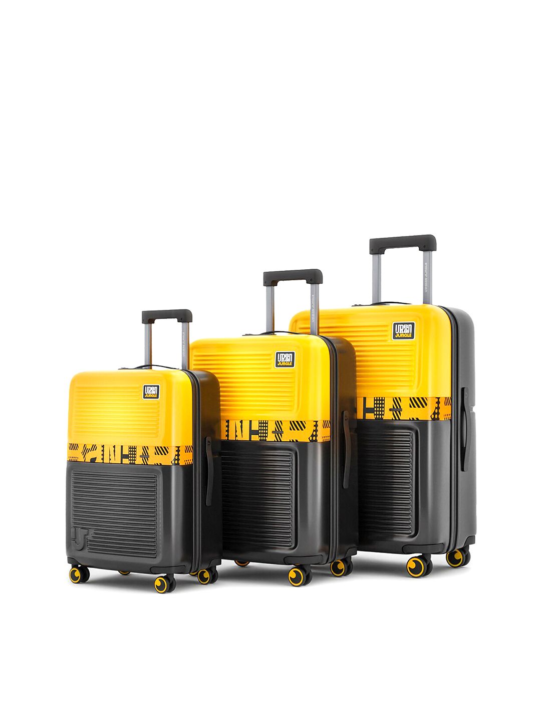 Urban Jungle Set Of 3 Yellow & Grey Hard Luggage Trolley-picture-21
