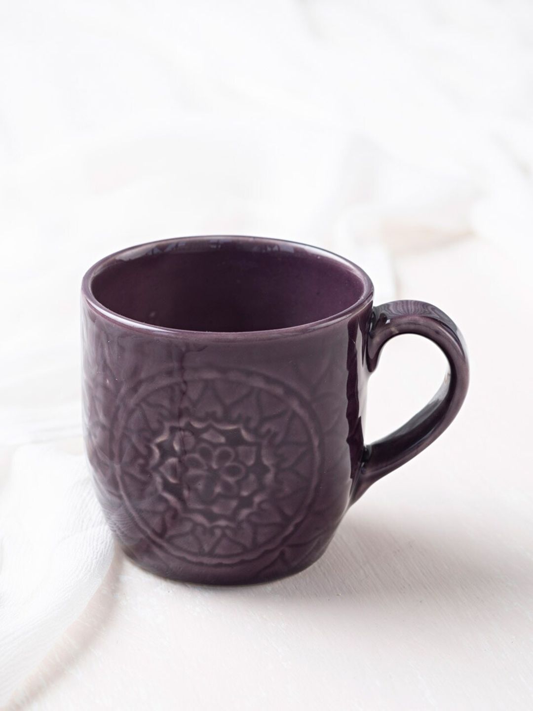 Fabindia Purple 1 Piece Textured Ceramic Glossy Mug-300ml-image-27