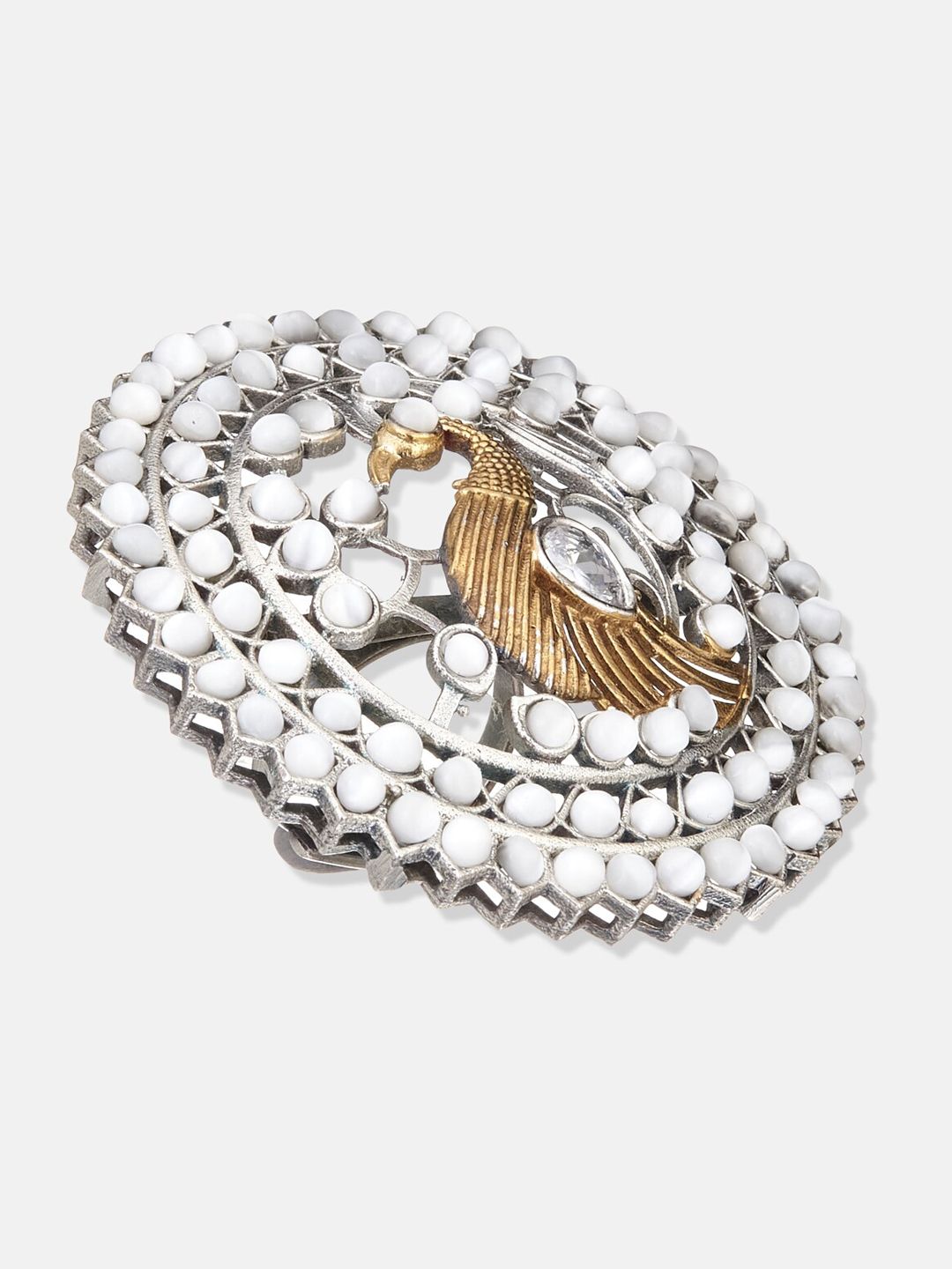 ATIBELLE Gold-Plated & Pearl Stone Studded Finger Ring