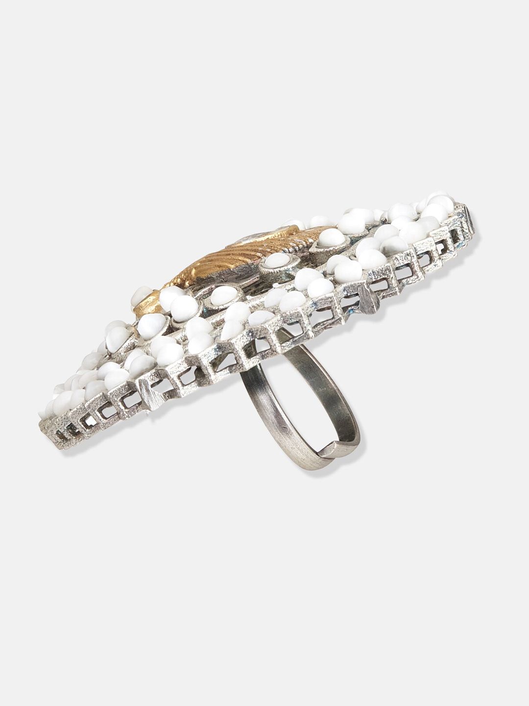 ATIBELLE Gold-Plated & Pearl Stone Studded Finger Ring
