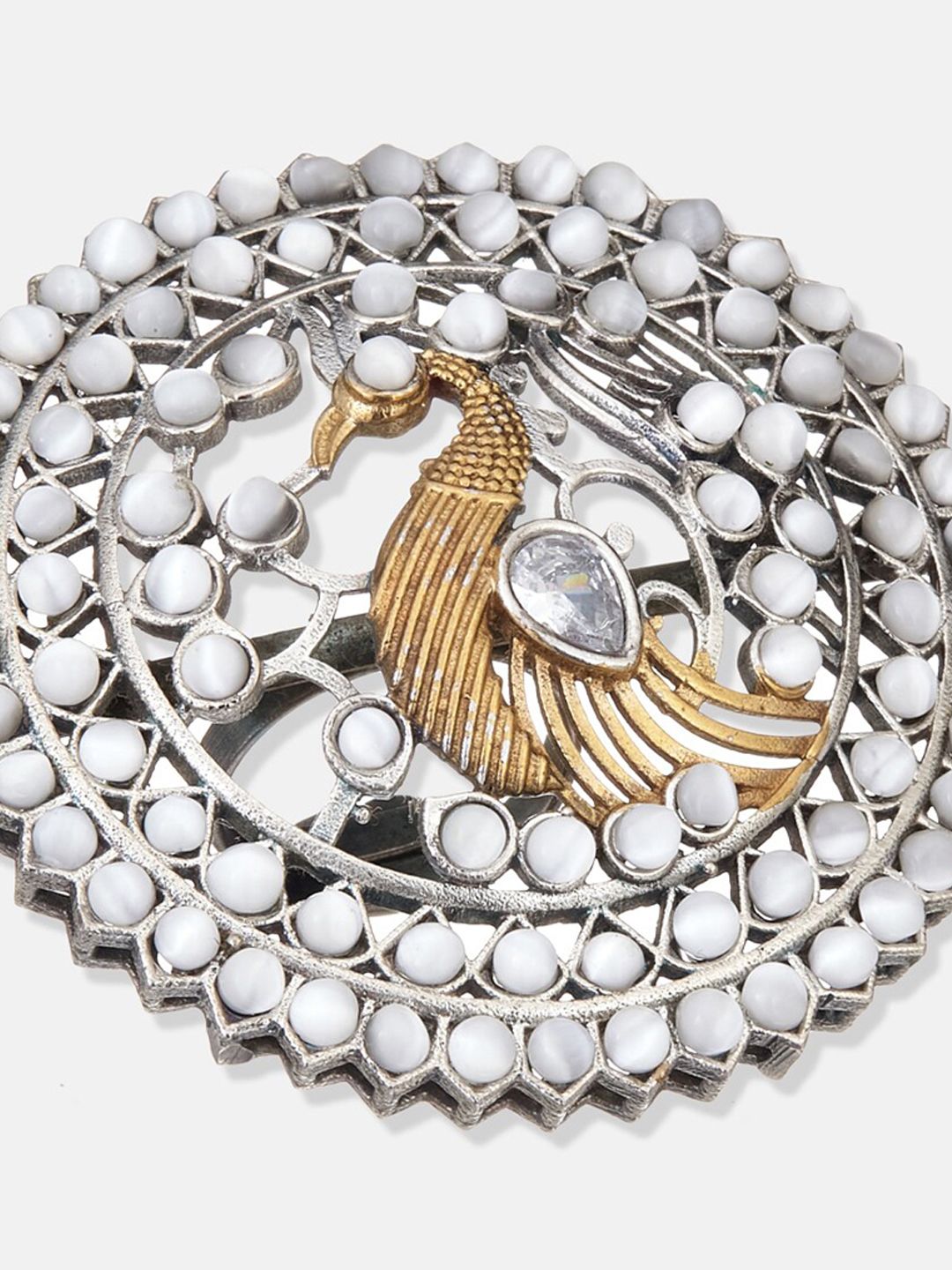 ATIBELLE Gold-Plated & Pearl Stone Studded Finger Ring