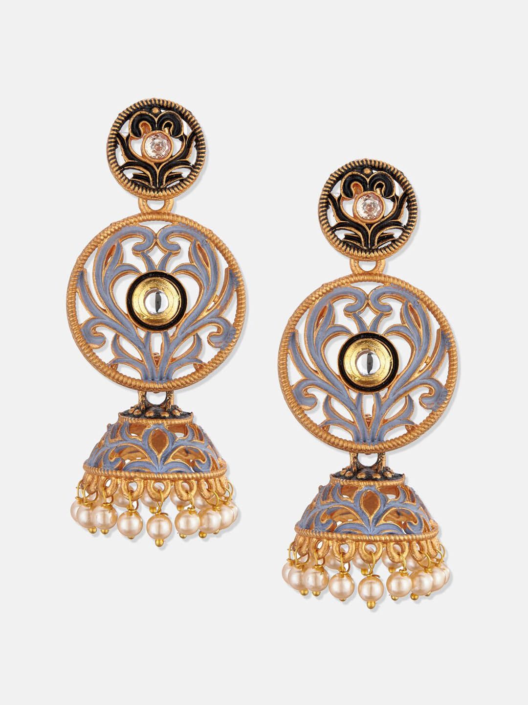 ATIBELLE Gold-Plated Dome Shaped Kundan Jhumkas