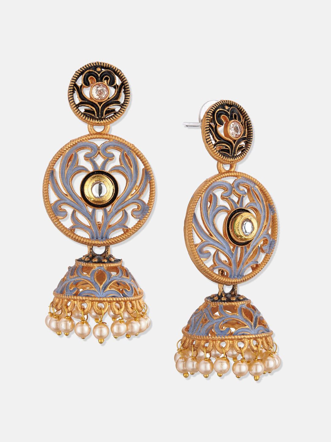 ATIBELLE Gold-Plated Dome Shaped Kundan Jhumkas