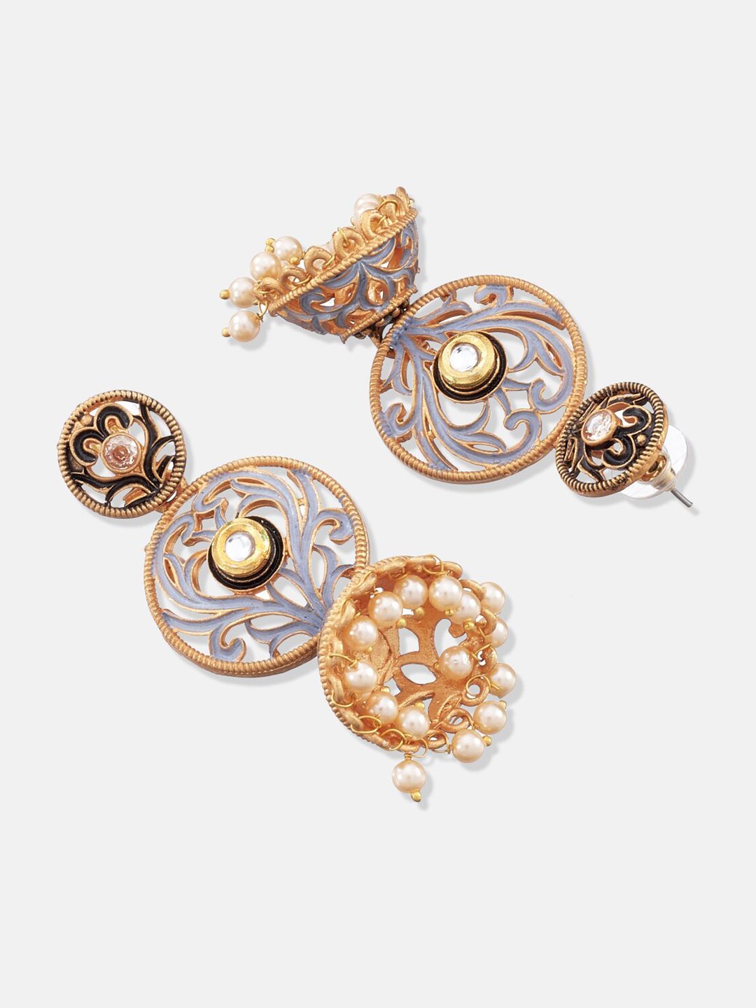 ATIBELLE Gold-Plated Dome Shaped Kundan Jhumkas