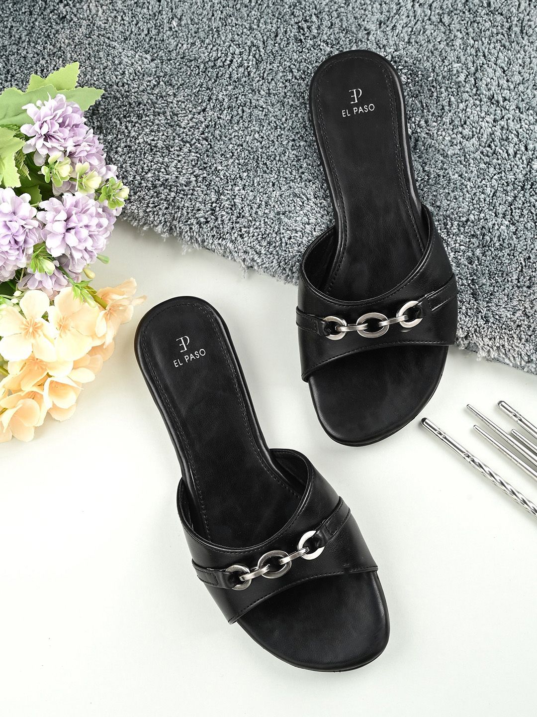 El Paso Embellished Open Toe Flats-image-11