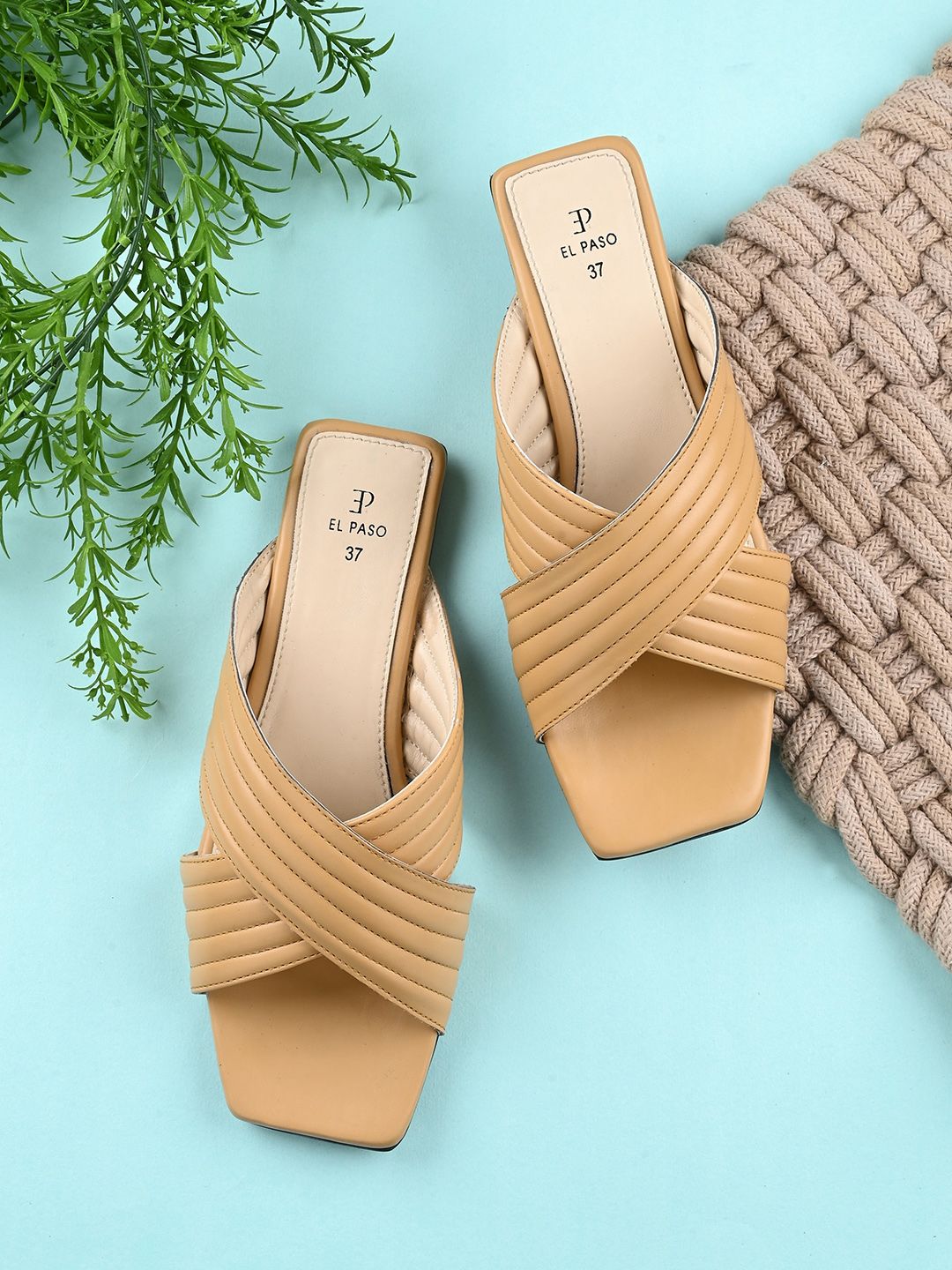 El Paso Striped Criss-Cross Strap Open Toe Flats-picture-20