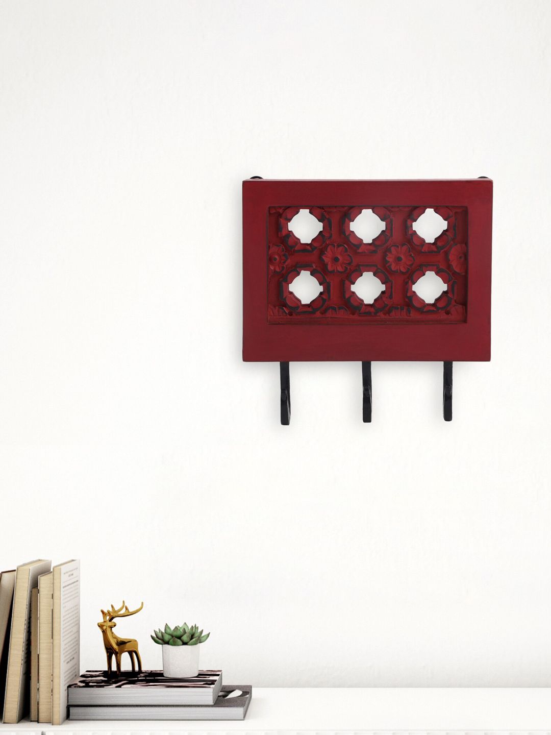 Home Centre Chisel Red 3-Hook Wall Accent with Mirror