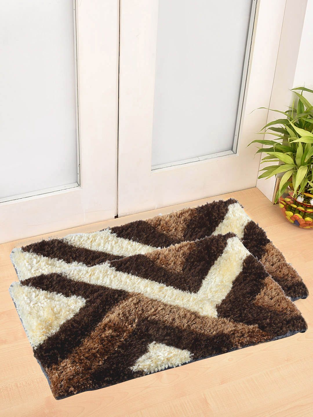 FABINALIV 2 Pcs Brown & Cream-Coloured Geometric Anti-Skid Door Mats-image-35