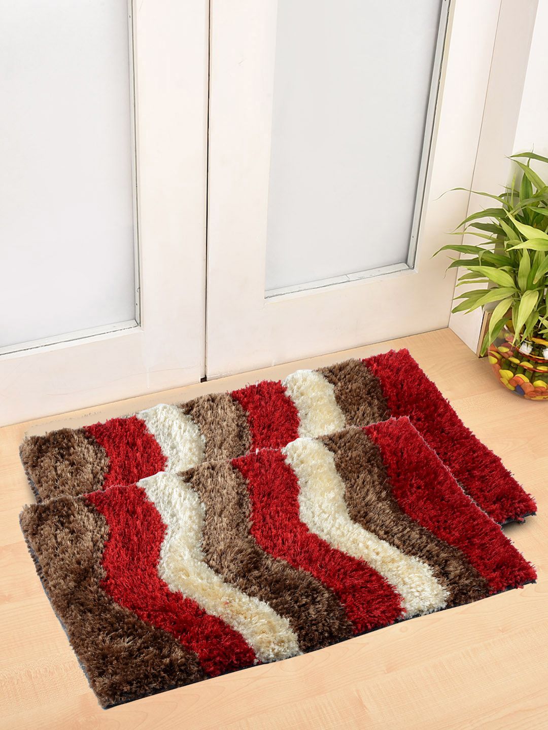 FABINALIV Red 2-Pieces Anti-Skid Abstract Door Mats-image-22