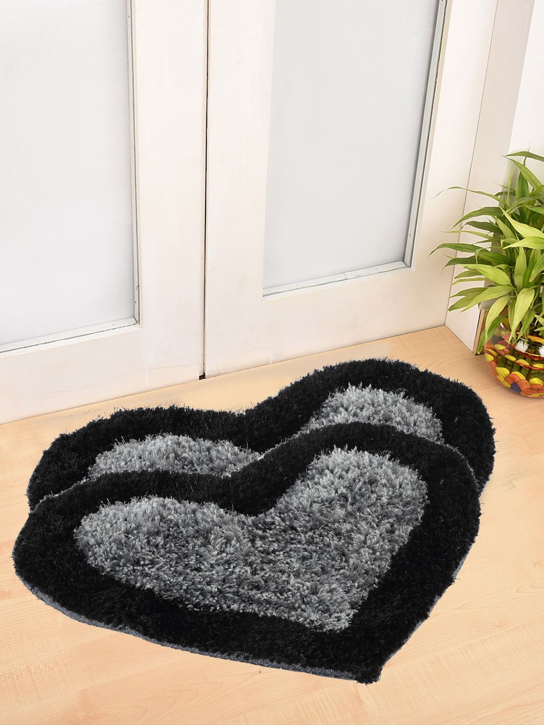 FABINALIV Black & Grey 2 Pieces Heart Shaped Anti-Skid Doormats-picture-28