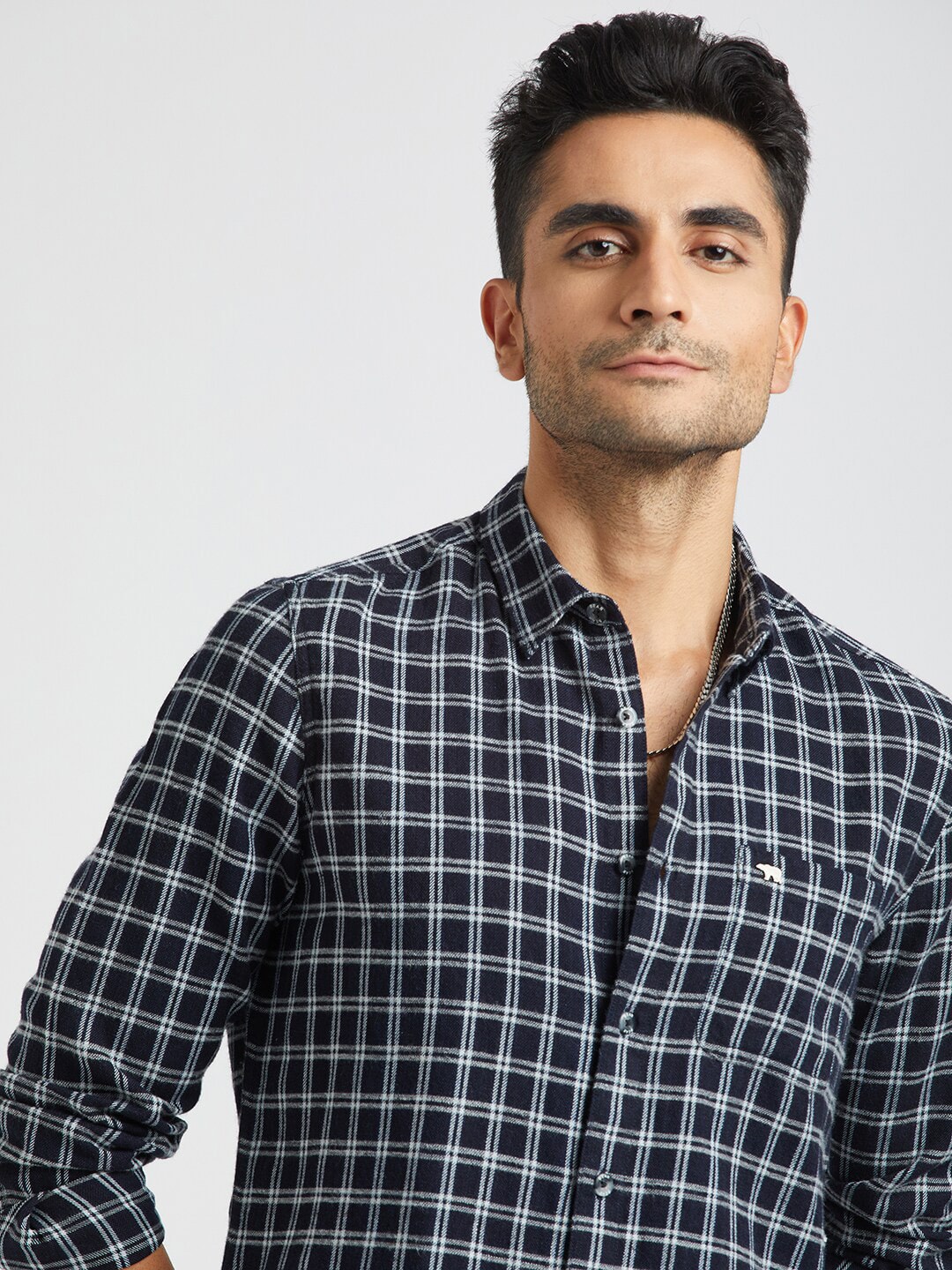 THE BEAR HOUSE Tartan Checked Cotton Slim Fit Opaque Casual Shirt