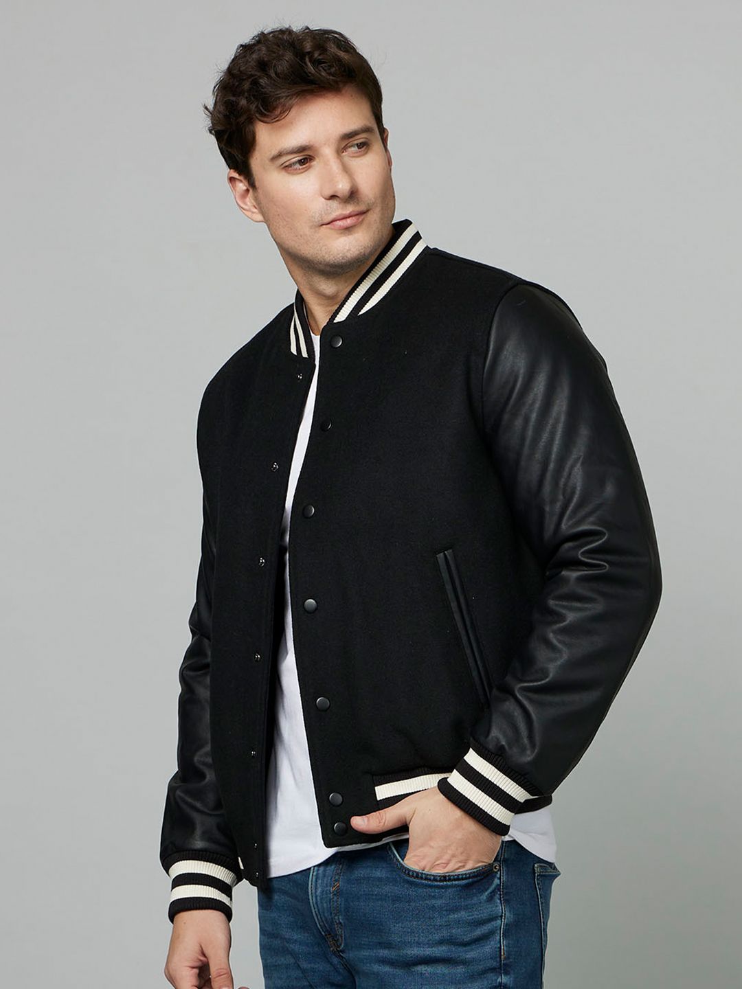 Celio Striped Varsity Jacket (XS) by Myntra