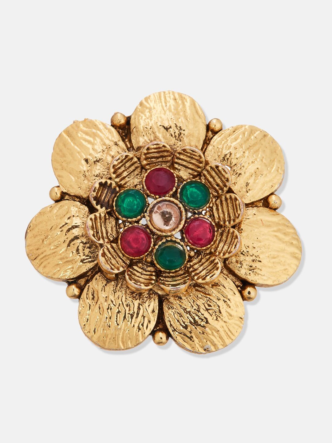 ATIBELLE Gold-Plated Stone-Studded Floral Shaped Adjustable Finger Ring