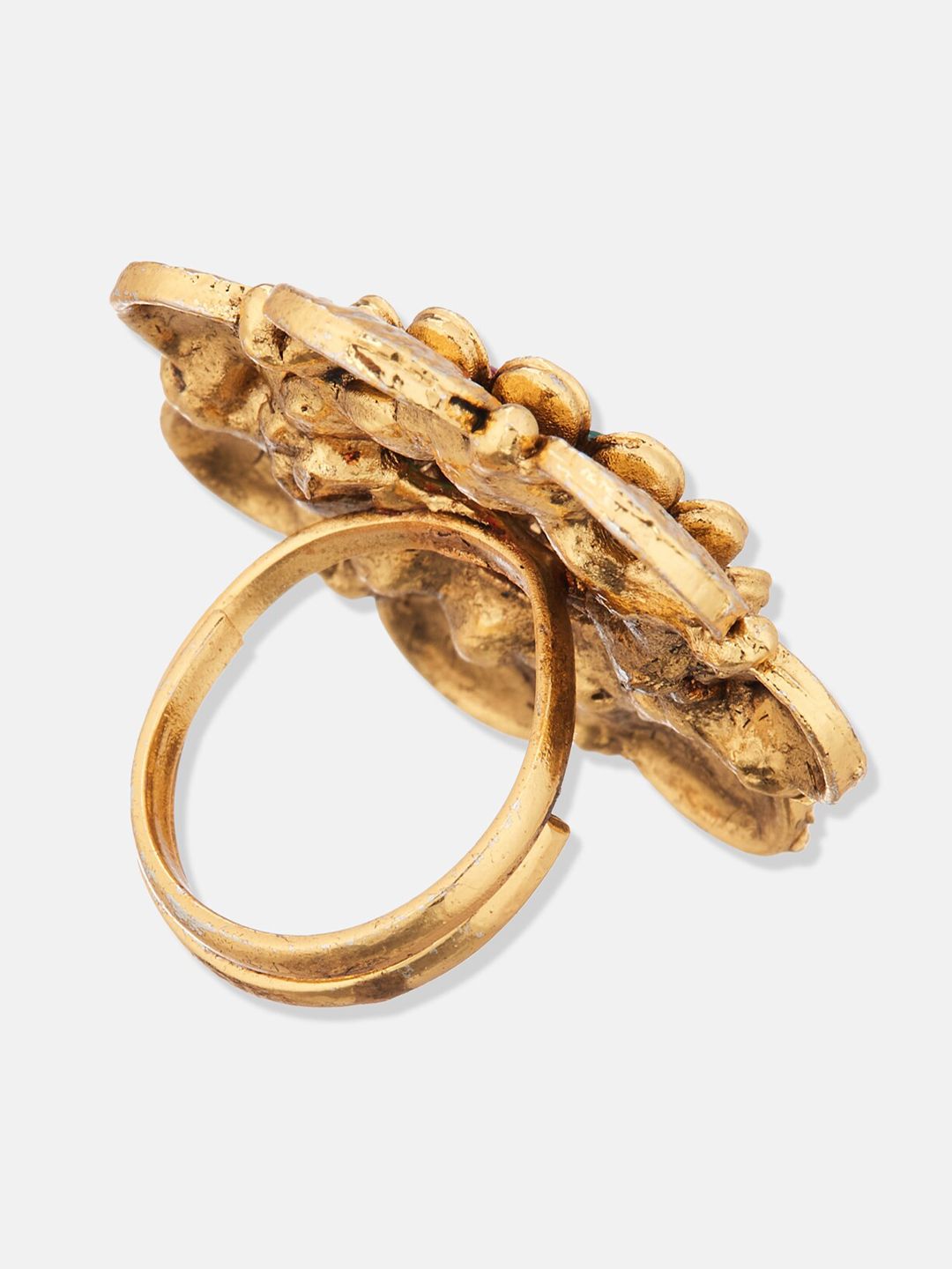 ATIBELLE Gold-Plated Stone-Studded Floral Shaped Adjustable Finger Ring