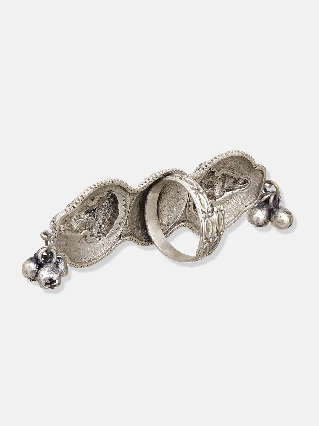 ATIBELLE Set of 2 Silver-Plated Stone-Studded Adjustable Finger Rings