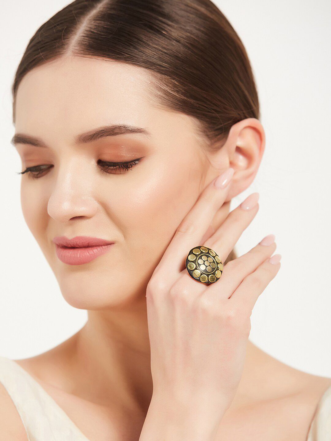 ATIBELLE Set of 2 Silver-Plated Stone-Studded Adjustable Finger Rings