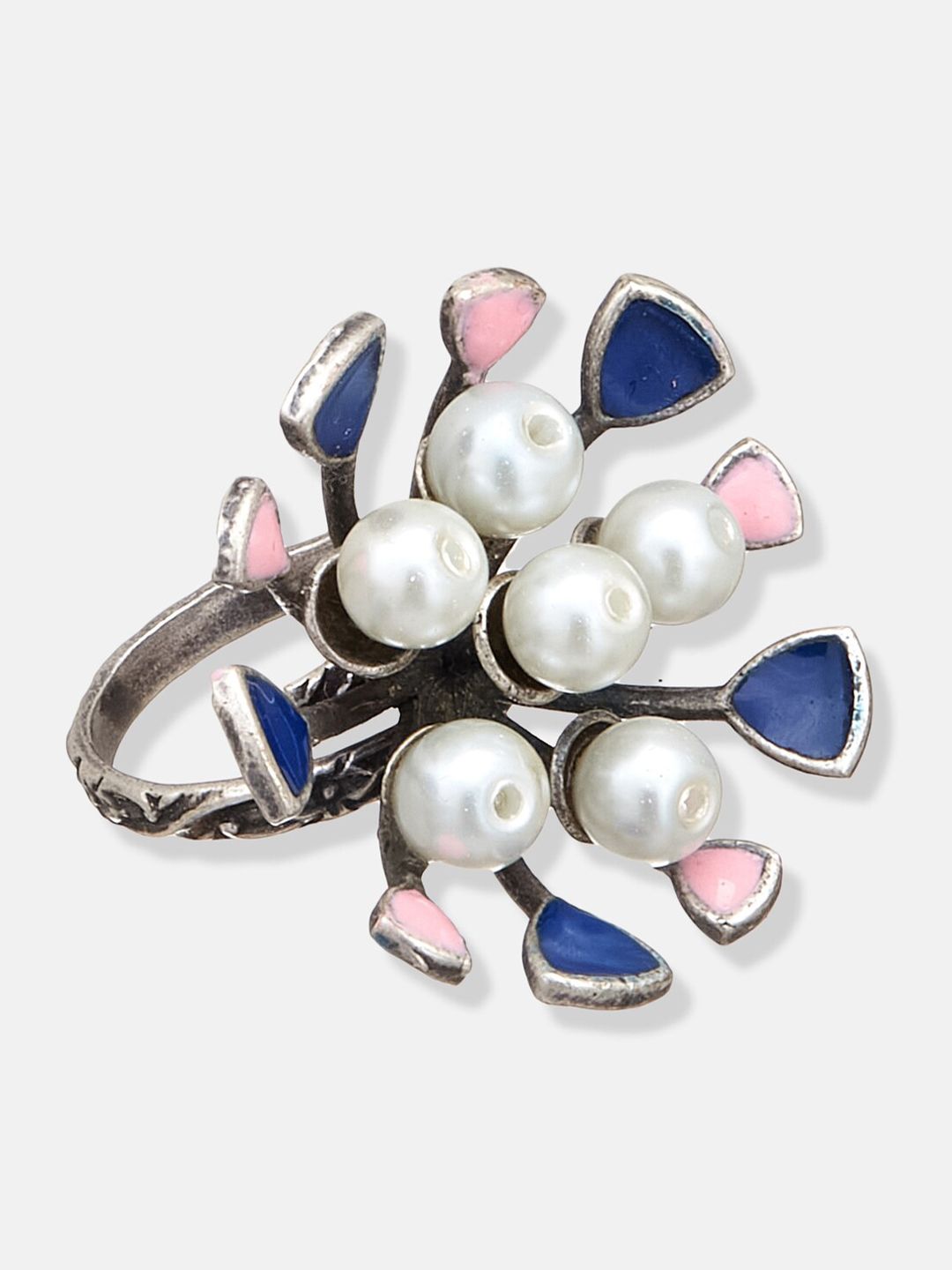 ATIBELLE Set Of 2 Silver Plated & Pearl Beaded Finger Ring