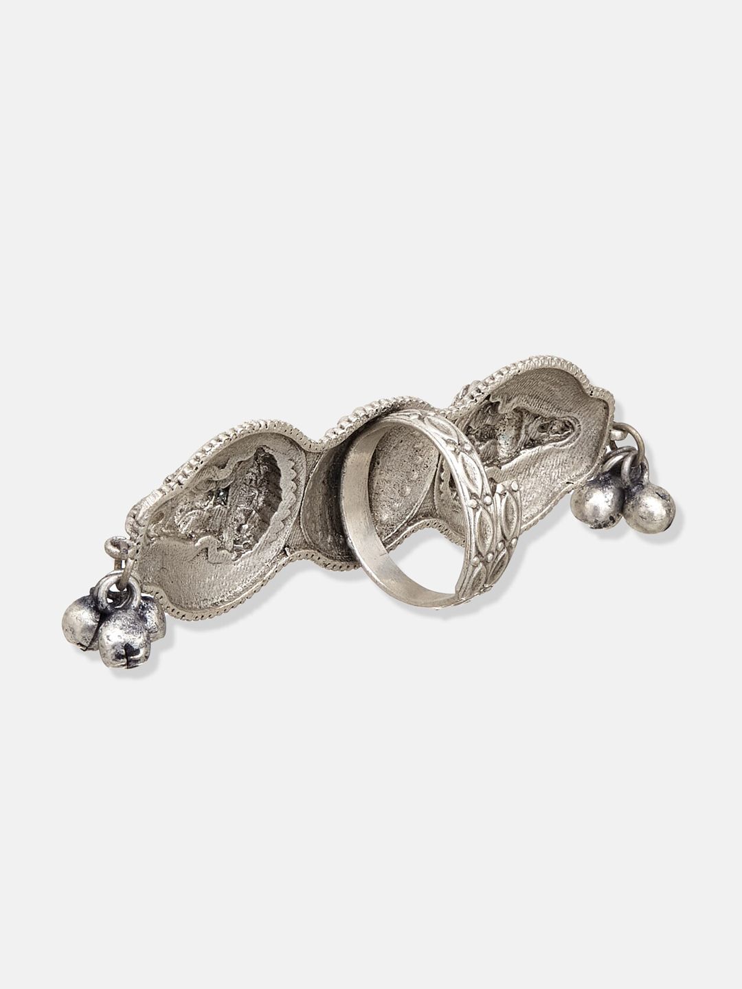 ATIBELLE Set Of 2 Silver Plated & Pearl Beaded Finger Ring