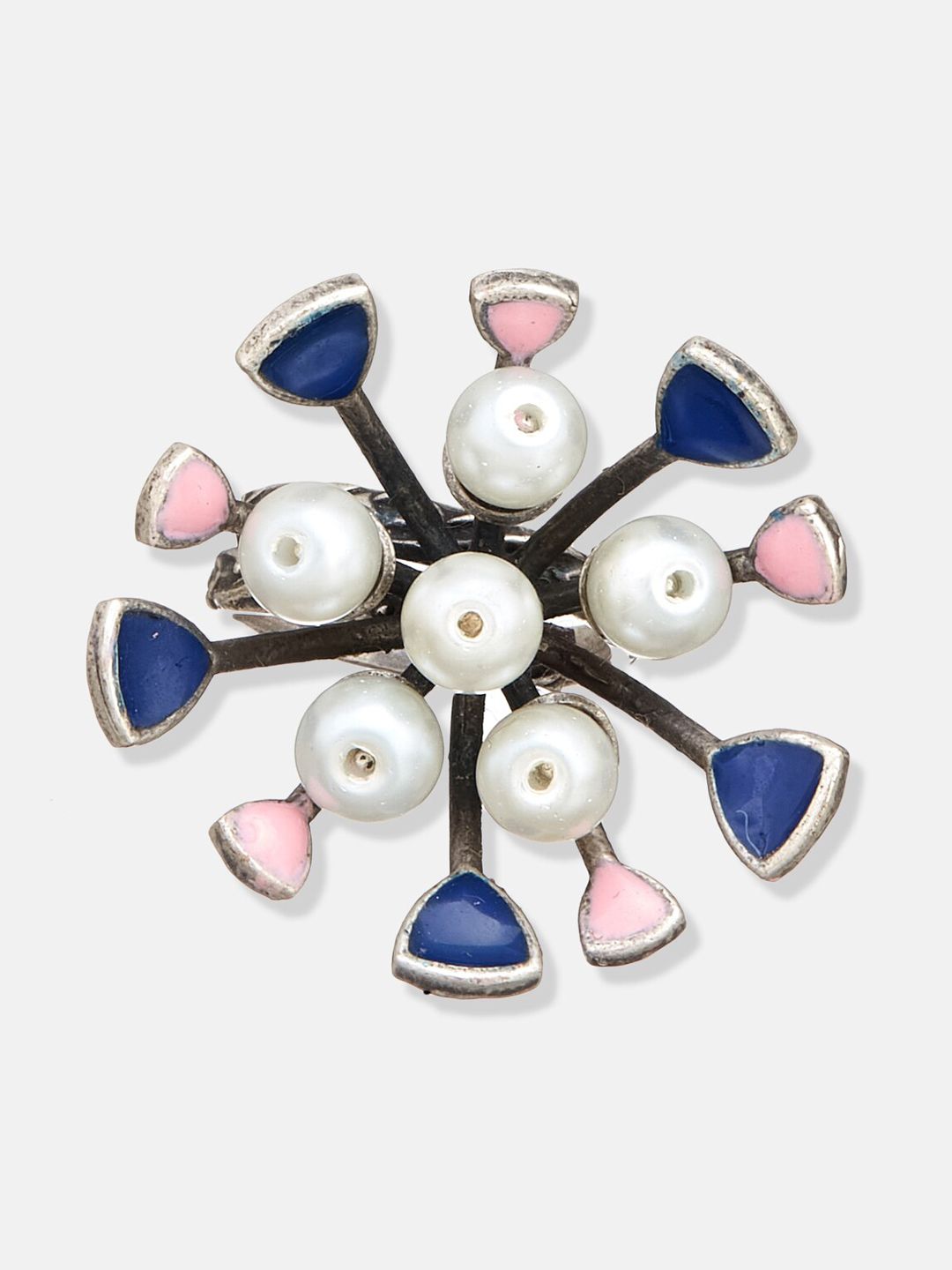 ATIBELLE Set Of 2 Silver Plated & Pearl Beaded Finger Ring