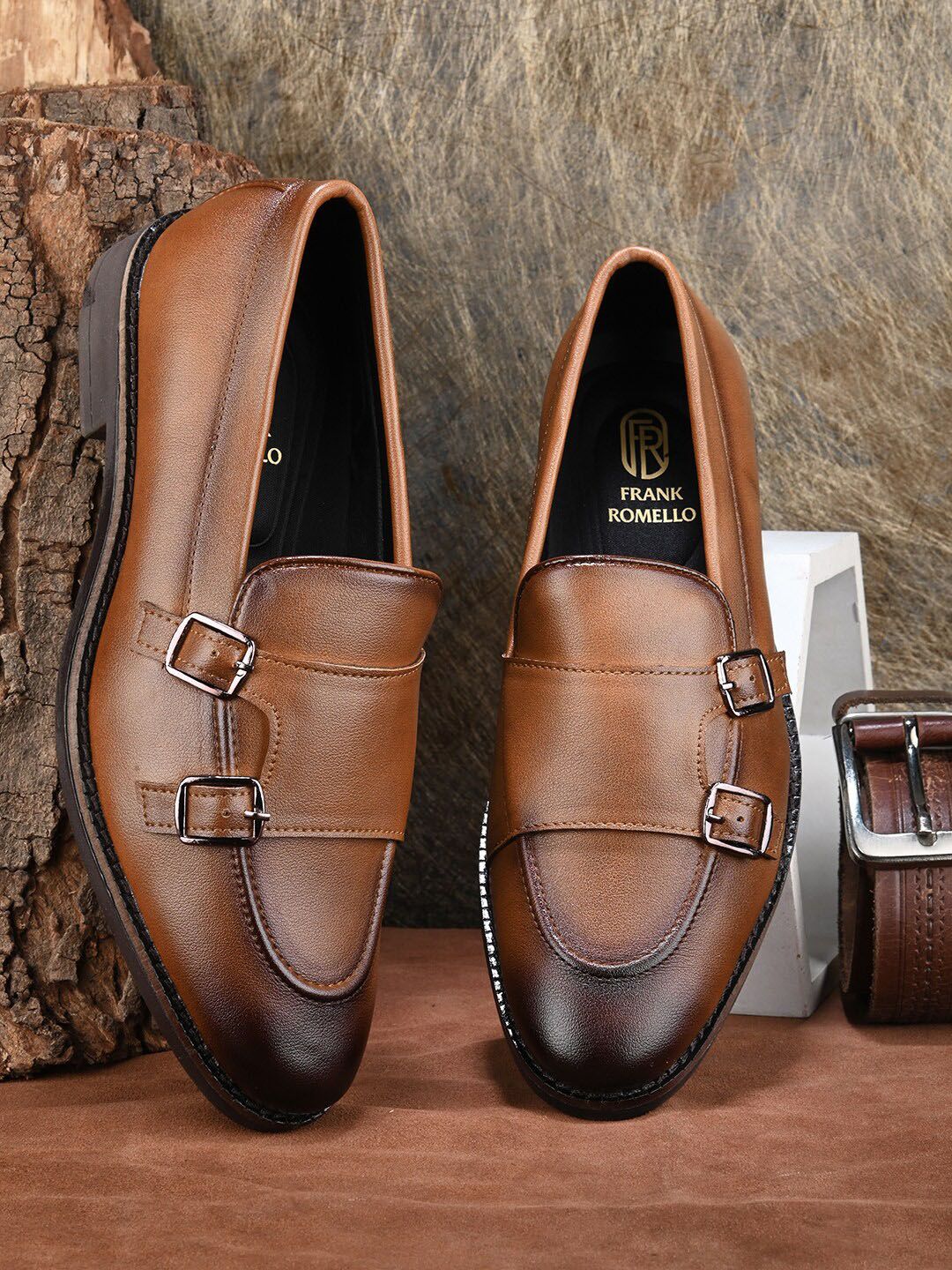 FRANKROMELLO Men Textured Formal Monk Shoes