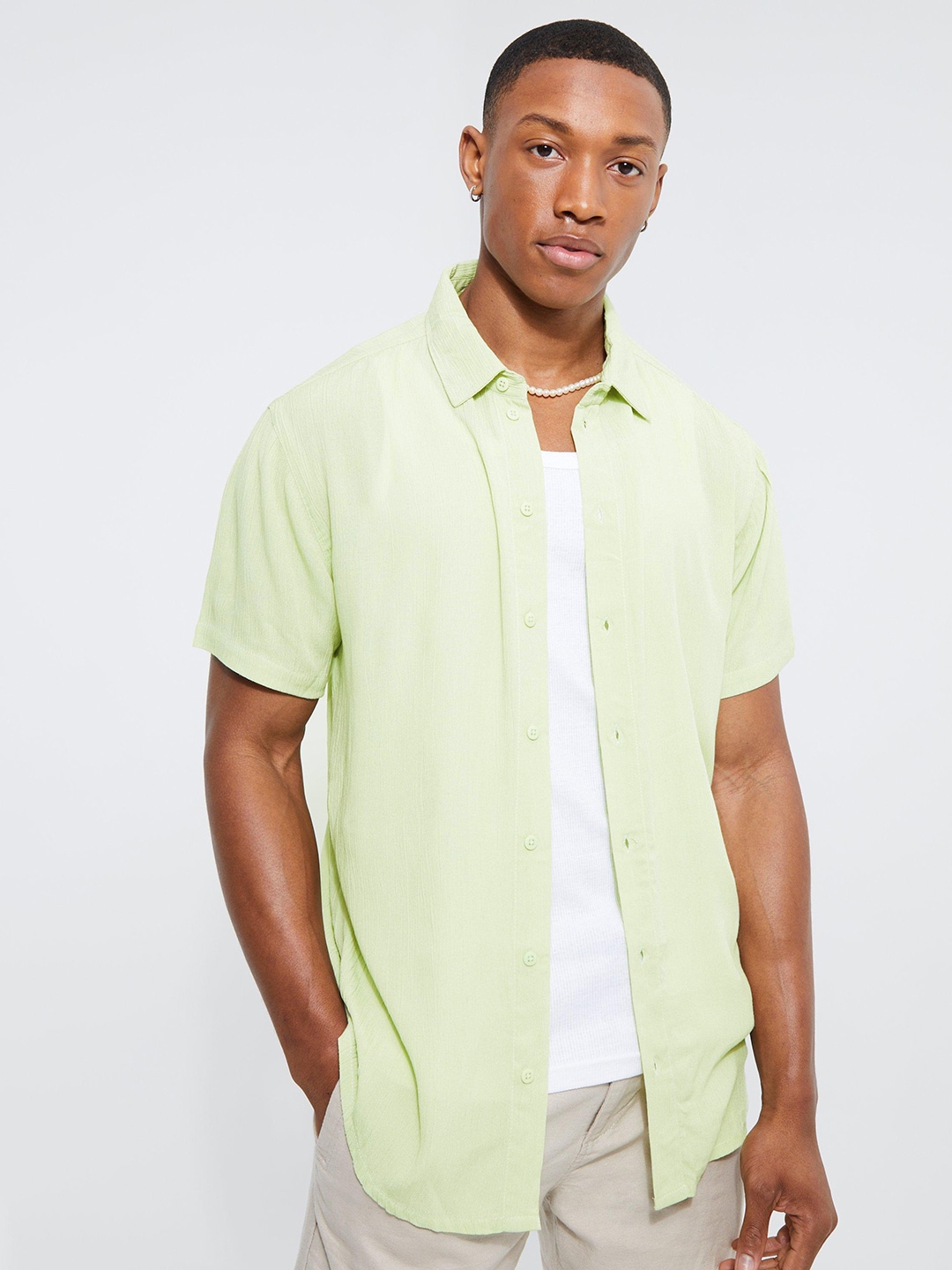 Green Oversized Half Sleeves Shirt|155048201