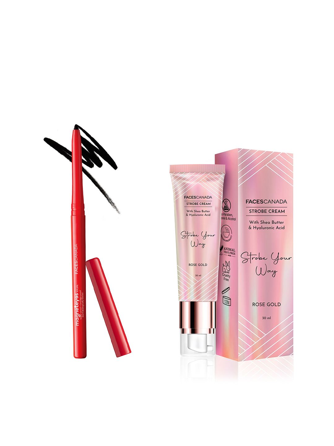 FACES CANADA Set of Magneteyes Kajal - Black 01 & Strobe Your Way Strobe Cream - Rose Gold-image-45