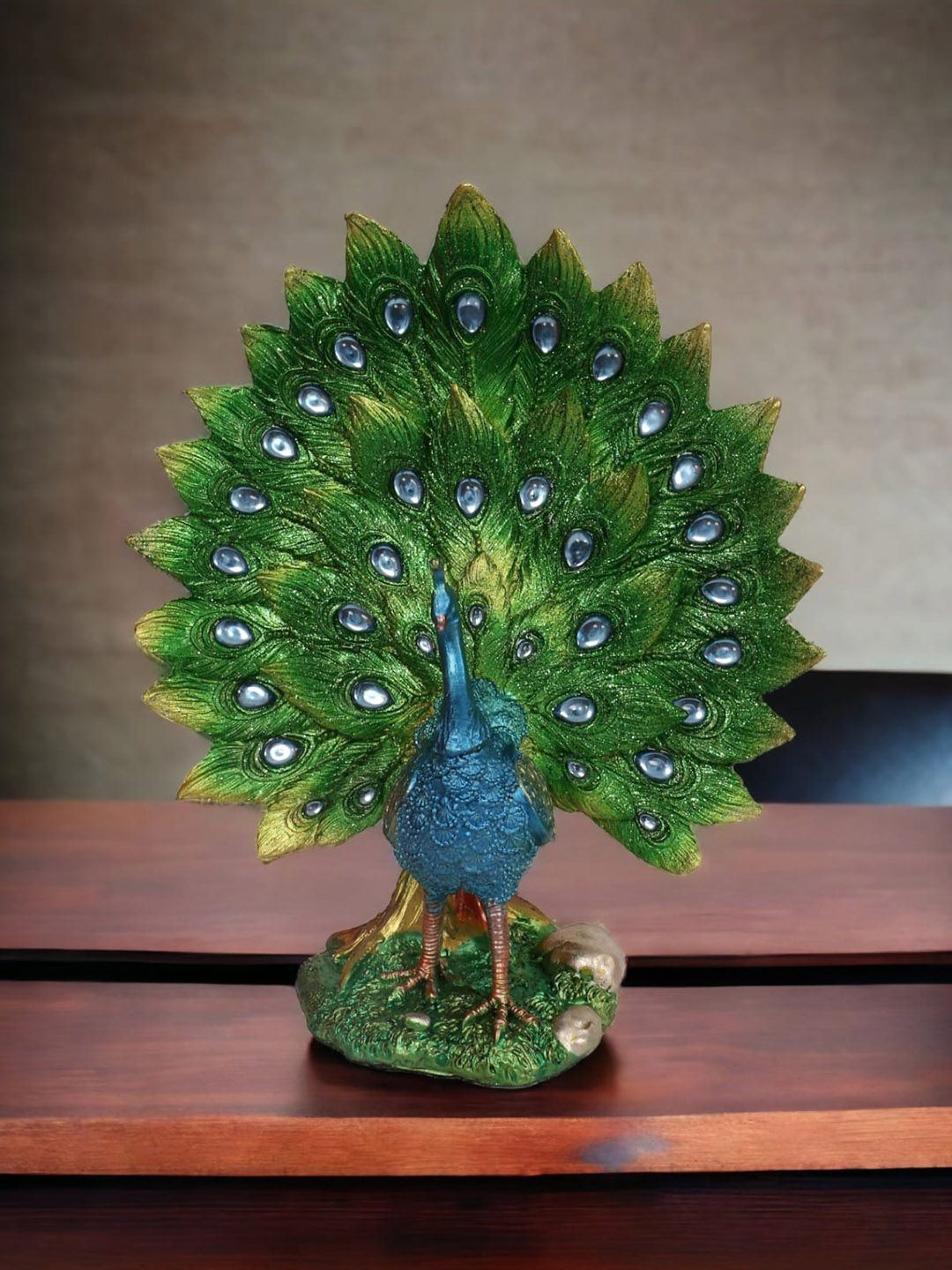 CHOCOZONE Green & Blue Dancing Peacock Metal Showpiece-picture-17