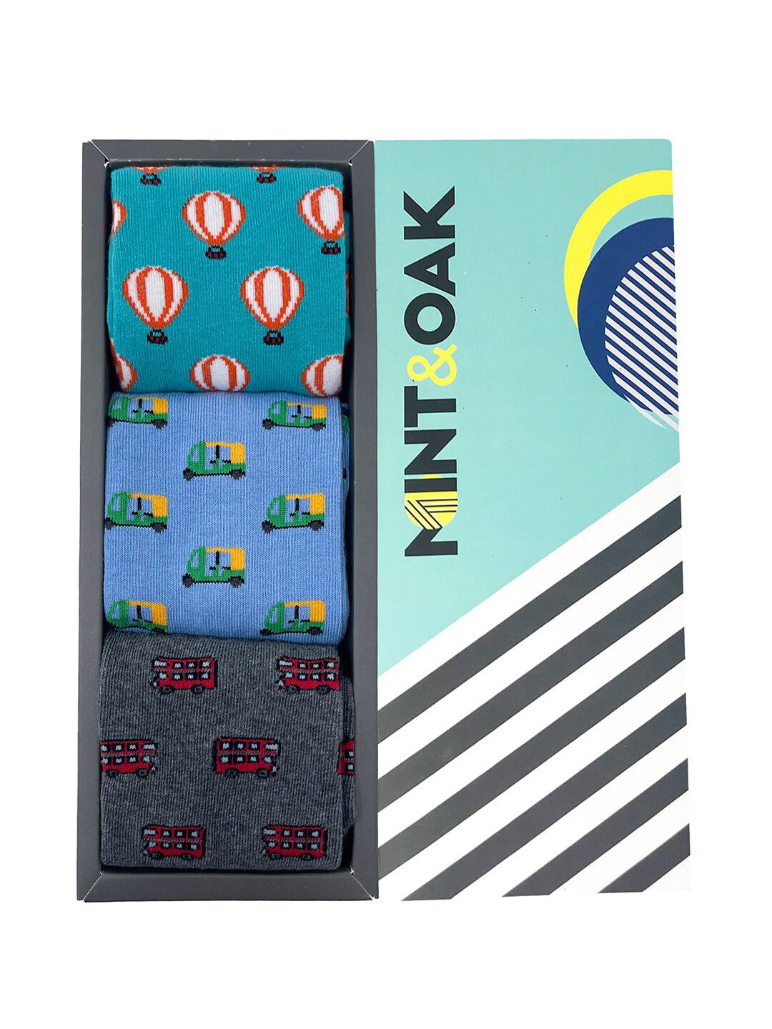 Mint & Oak Men Pack Of 3 Printed Above Ankle Length Socks-image-7