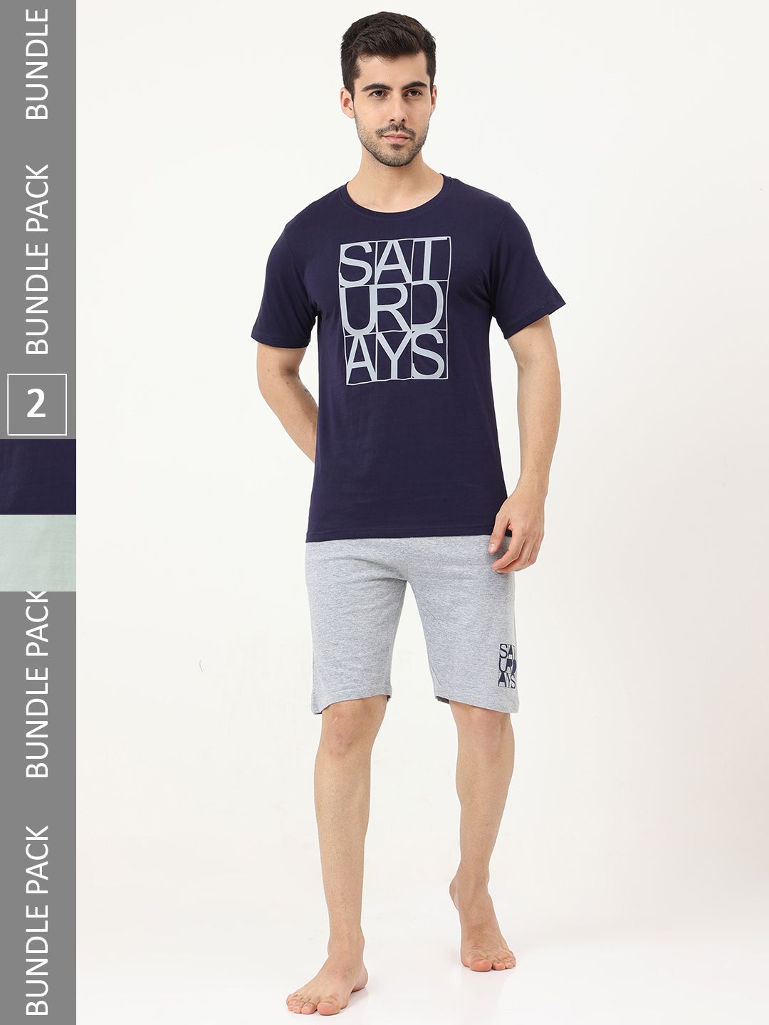 Masculino Latino Pack Of 2 Typography Printed Pure Cotton T-Shirt With Shorts-picture-30