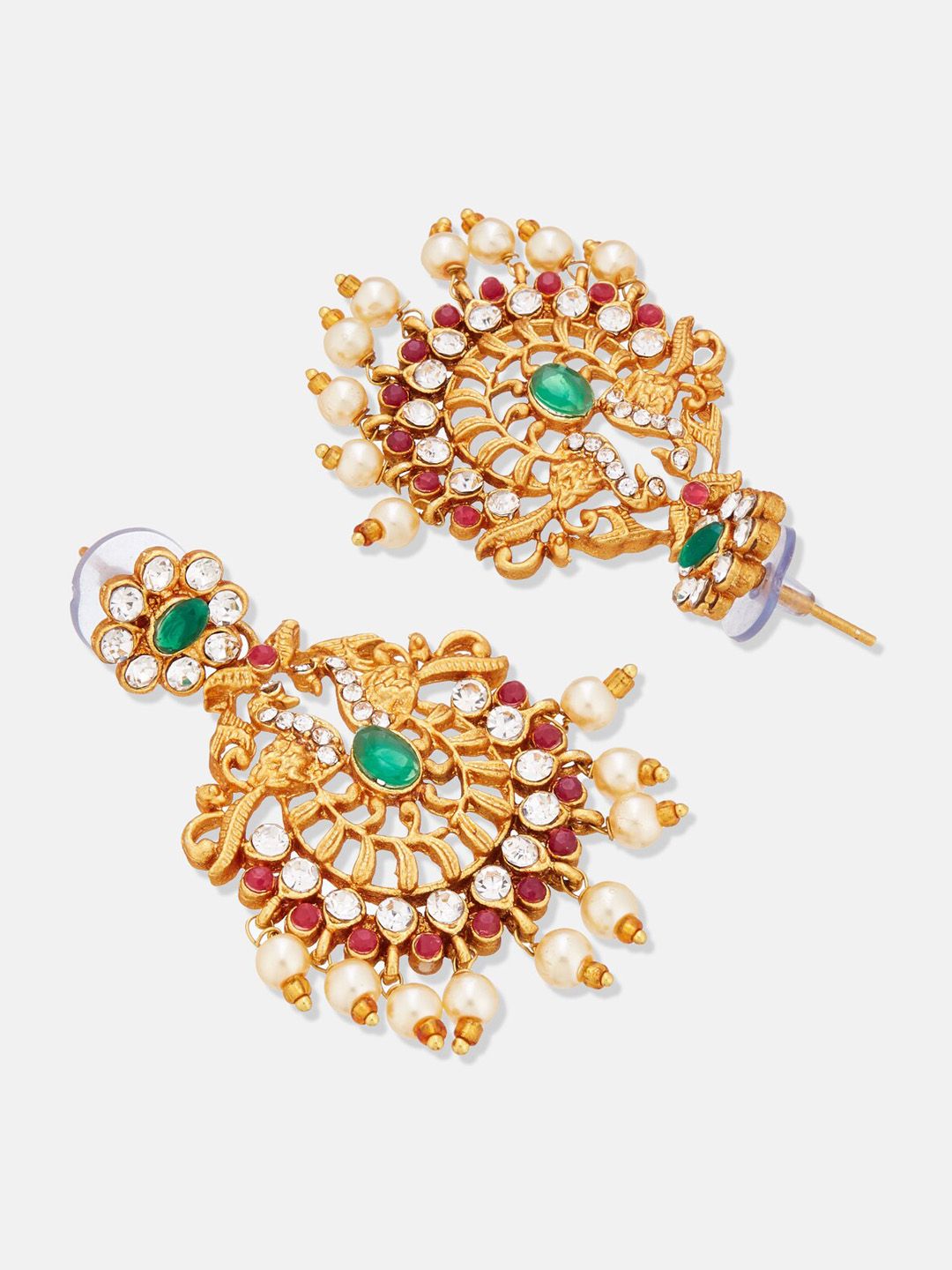 ATIBELLE Gold-Plated Contemporary Stone Studded & Beaded Drop Earrings