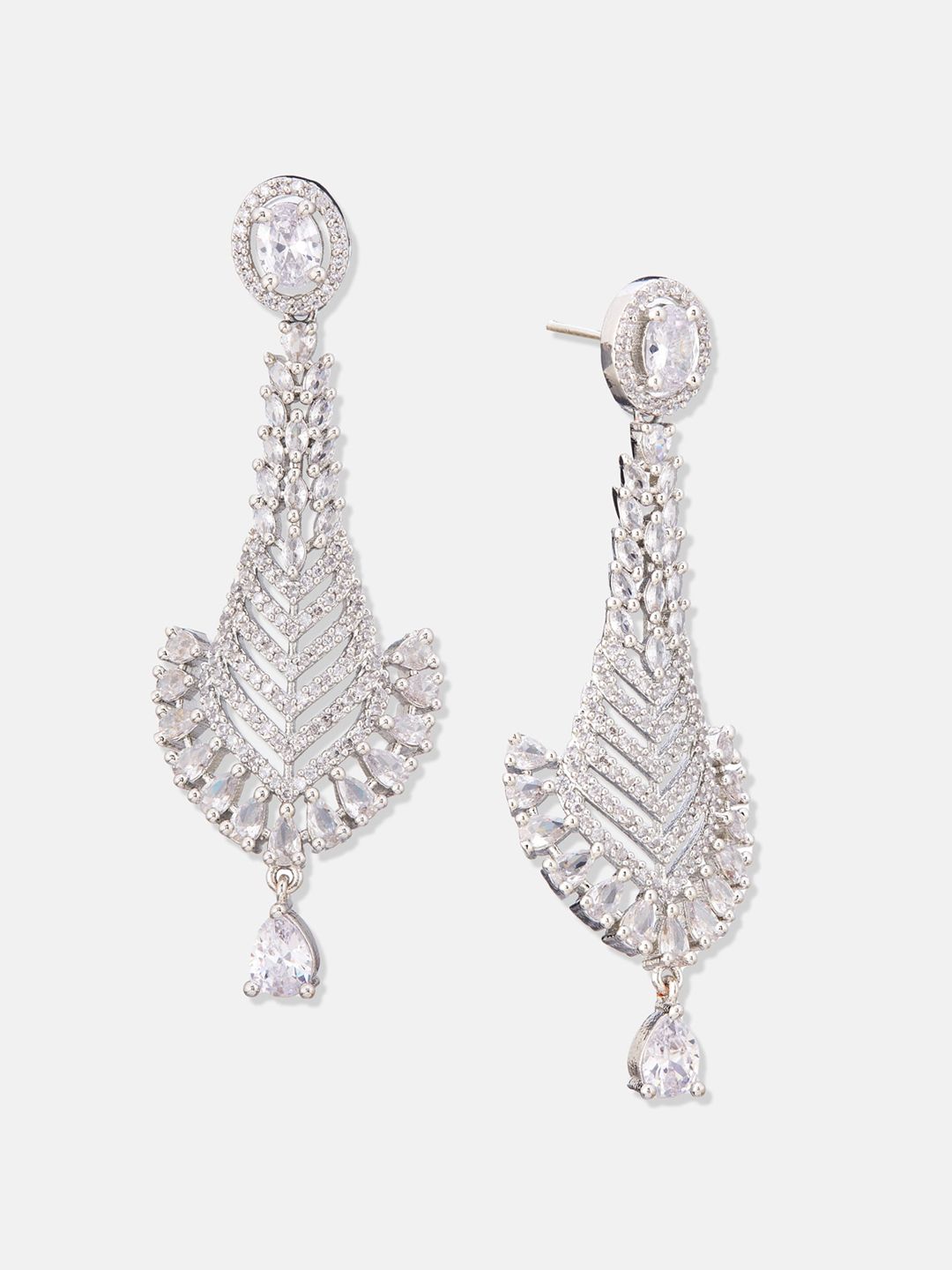 ATIBELLE Silver Plated Contemporary Cubic Zirconia Studded Drop Earrings
