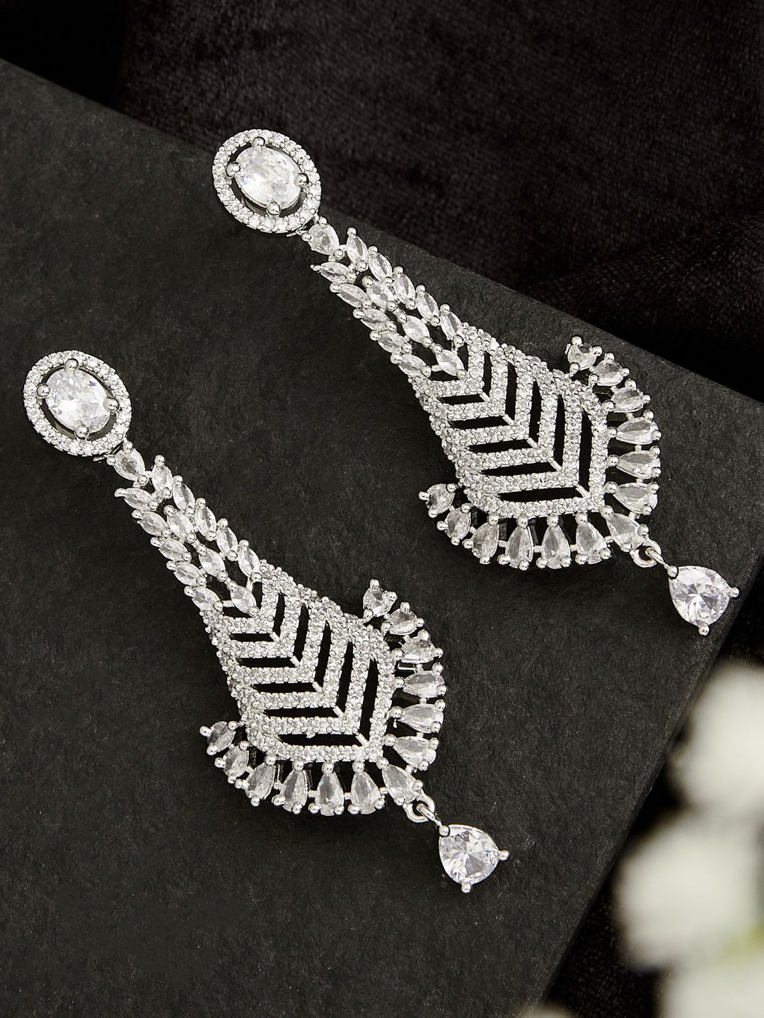 ATIBELLE Silver Plated Contemporary Cubic Zirconia Studded Drop Earrings