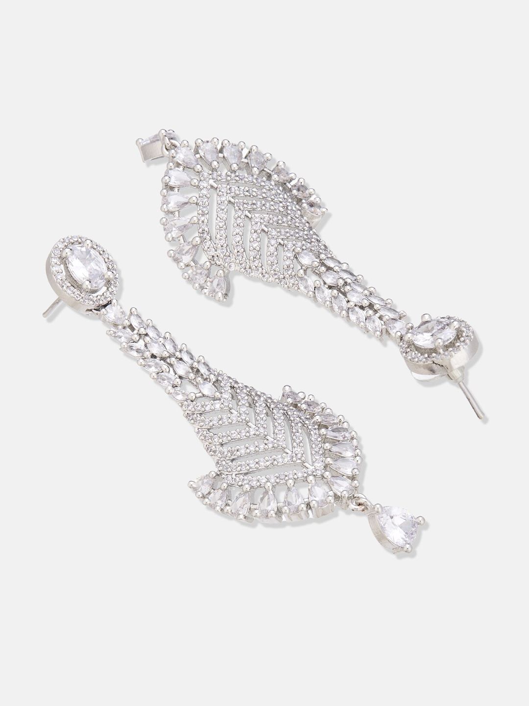 ATIBELLE Silver Plated Contemporary Cubic Zirconia Studded Drop Earrings