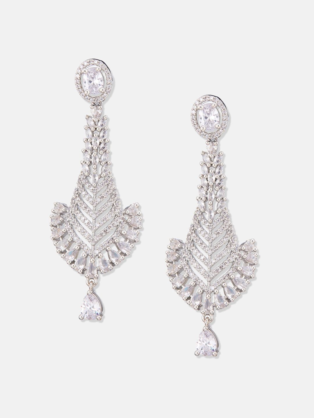 ATIBELLE Silver Plated Contemporary Cubic Zirconia Studded Drop Earrings