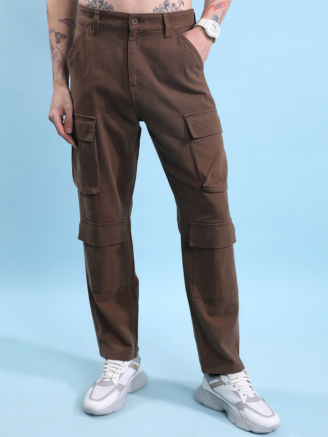 Highlander Men Brown Regular Fit Solid Casual Trousers