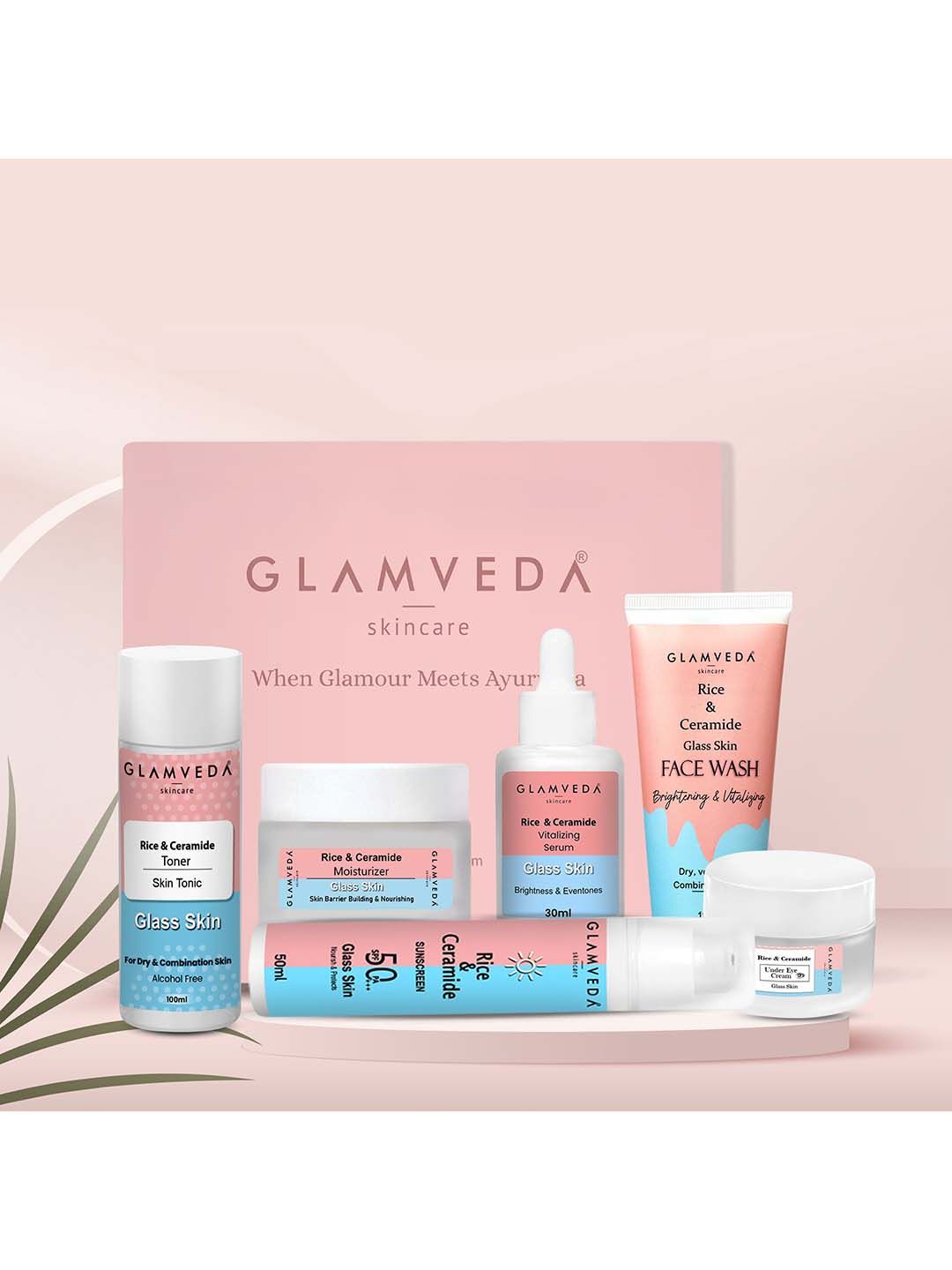 GLAMVEDA Glass Skin Set Of 6 Rice & Ceramide Skin Care Gift Set