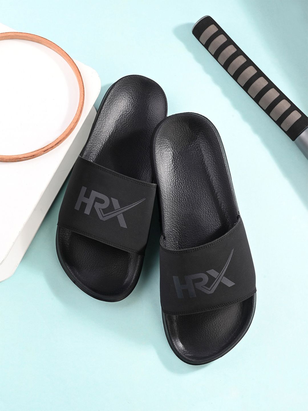 HRX by Hrithik Roshan Men Black Printed  Sliders