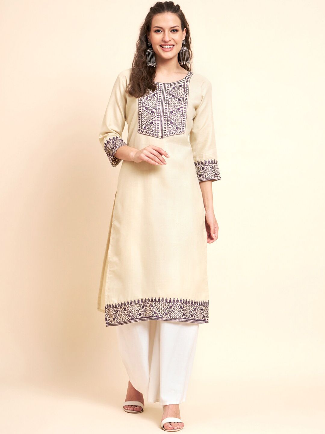 VAIRAGEE Ethnic Motifs Yoke Design Thread Work Pure Cotton Straight Kurta-picture-41